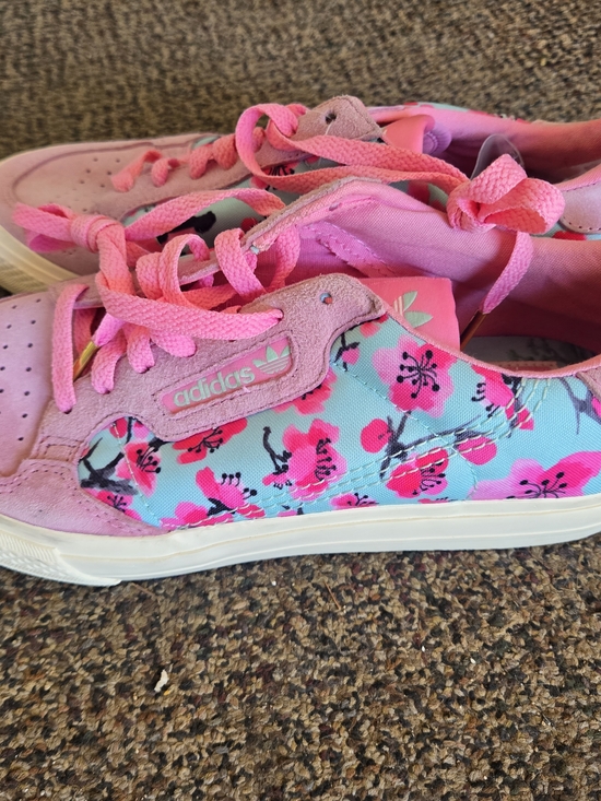 adidas Shoes - adidas Pink Floral Low Top Sneakers with Aqua Panels Limited Edition